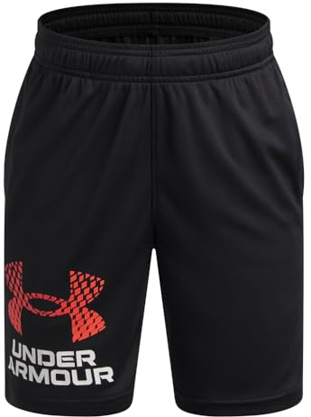 Under Armour Boys' Tech Logo Shorts, (006) Black / / Venom Red, Youth Large