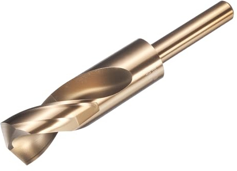 sourcing map Broca de 25 mm, vástago reducido de 1,27 cm, 3 planos M2 de acero de alta velocidad, acabado dorado, puntas de 135° para metal duro, acero inoxidable, 1 unidad