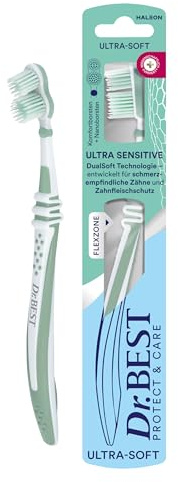 Dr.BEST Ultra Sensitive Zahnbürste, Ultra-Soft (1 Stück) | Entwickelt für schmerzempfindliche Zähne und Zahnfleischschutz mit DualSoft Technologie. Farbe variiert.