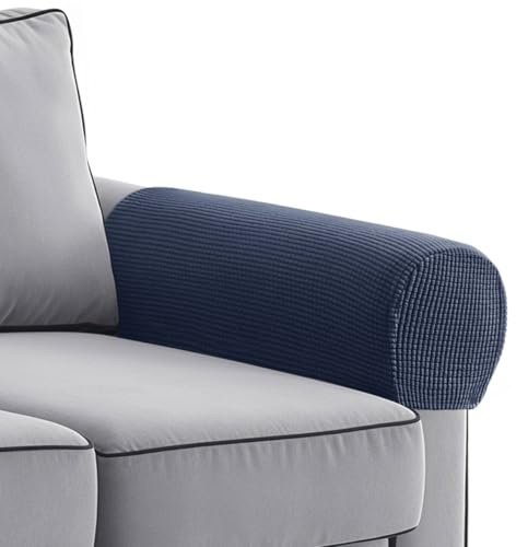 Sofa Arm Covers Grey, Armchair Covers Slipcovers Protector Stretchy, Non-Slip Arm Rest Covers for Sofa Couches, with 10Pcs Twist Nail (Dark Grey)