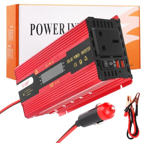 2000W Inverter DC 12V/24V to AC 220V Car Inverter with LCD Display Power Converter with 1 UK Sockets & 2 USB Ports for Motorhomes,Truck,Boat,Camping,Household,Van