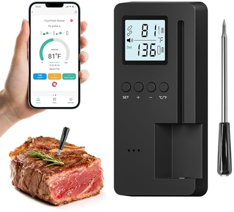 Luvan Smart Wireless Meat Thermometer - Bluetooth Digital Food Thermometer Probe with LCD Display, APP Control & Ceramic Handle, IP67 Waterproof for Instant Read in BBQ, Grilling, Kitchen, Cooking