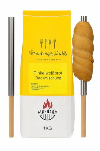 2 X Stockbrotstöcke aus Buchenholz 100 cm mit Edelstahl, Stockbrotspieße Weinachtsmarkt, Grillspieße 100 cm, Grillrohr, Grillen, Stockbrot, Knüppelbrot