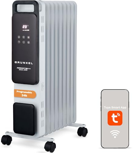 Radiador de Aceite GRUNKEL RD-2000PRO 2000W | 9 Elementos de Calor | Wi-Fi Integrado | Conectividad inteligente | Panel Táctil | Modo ECO | Programación 24H | Protección Antivuelco (2000W)