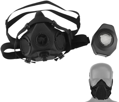 Masque Respiratoire Tactique Demi-Visage avec Microphone Intégré, pour Airsoft Paintball CS et Chasse