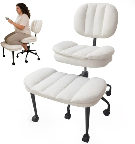 DIDAINT Bürostuhl Schreibtischstuhl Schneidersitz Stuhl, Kunstlammfell Ergonomischer Meditationsstuhl mit Verbreiterter Verlängerter Verdickter, Kniestuhl ADHS Stuhl für Höhenverstellbarer, Rädern