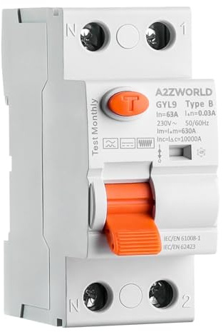 Interruptor diferencial tipo B Rearme automático 63A, RCCB salvavidas Clase B rearmable, 1P+N 10kA 30mA/0,03A, 3 módulos DIN, 3 intentos (10s/60s/300s)