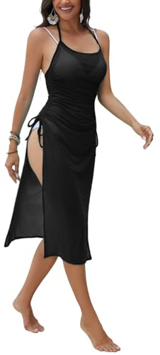 NLAND Vestido de Playa para Mujer Sin Mangas Largo Vestido Playa de Malla Verano Transparente Bikini Cover Up Cuerda Ajustable