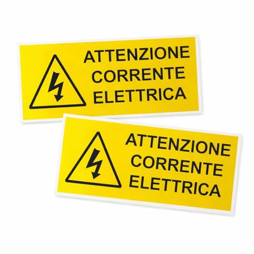PinoLab Cartello Attenzione Corrente Elettrica 2 Adesivi 30x15 cm – Segnaletica di Sicurezza per Quadro Elettrico – Cartello Pericolo Alta Tensione – Alta Visibilità Resistente