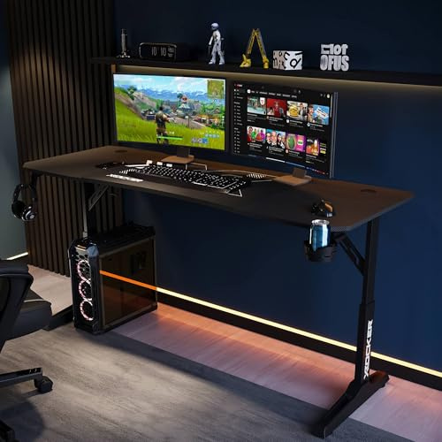 X-Rocker Cougar XL 160cm x 60cm, Standing Gaming Desk - Large Dual Monitor, Sit to Stand, Height Adjustable, Sturdy Metal Frame for Adults & Kids - Black - Mouse Mat Included