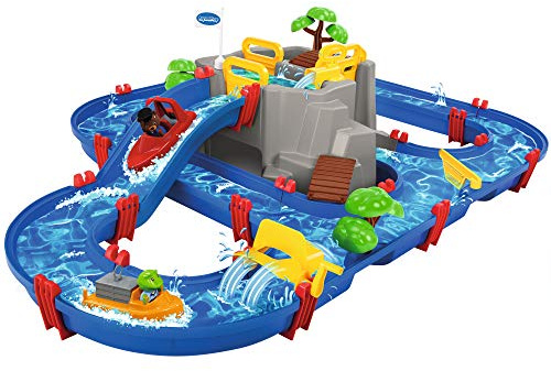 BIG Spielwarenfabrik - Wasserbahn Set Bergsee - 42-teiliges Spieleset mit Bergsee, Wasserfall und geheimer Höhle, Wasserspielspaß inkl. 3 Tierfiguren und 2 Booten, für Kinder ab 3 Jahren, 1642