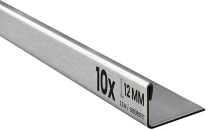 10x L-Edelstahlschiene Fliesenschiene Fliesenprofil 2,5m 12mm gebürstet | Als Kantenschutz für sichtbare Außenecken und saubere Fliesenabschlüsse, 12mm Profilmaß, 2,5m, Edelstahl, gebürstet, silber