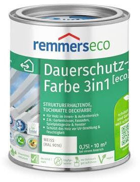 Remmers Dauerschutz-Farbe 3in1 [eco] weiß (RAL 9016), 0,75 Liter,für innen und außen, 3in1: Isoliergrund, Zwischen- und Schlussbeschichtung