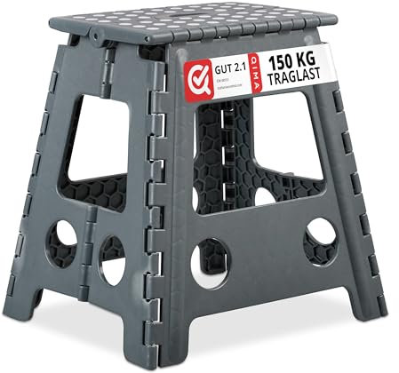 relaxdays Sgabello Pieghevole XL, Trasportabile, da Bagno o Campeggio, fino a 150 kg, Altezza di 39 cm, Grigio Scuro