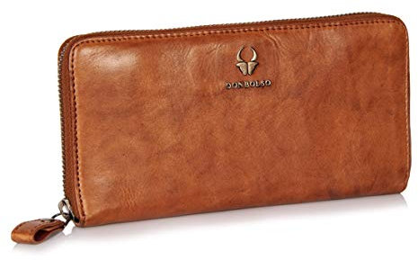 DONBOLSO Geldbörse Damen - Großes Portemonnaie aus echtem Nappaleder mit 13 Kartenfächern - Geldbeutel Damen mit RFID Schutz - Stilvolle Geldtasche für Jeden Anlass - Cognac, 10,5 x 20 cm