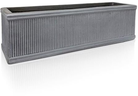 IDEALIST 60cm Planter | Faux Lead Narrow Window Box | Ribbed Reinforced Stone Windowsill Planter | Vintage Leaden Grey Rectangular Plant Pot with Drainage Holes H17 L60 W17 cm, 8.3 litres