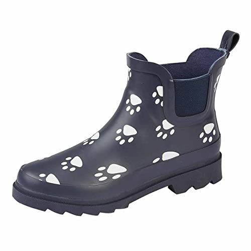 StormWells Womens/Ladies Paw Print Galoshes (6) (Navy Blue)