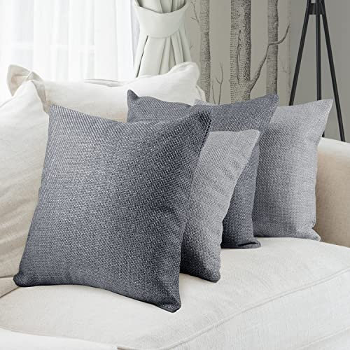 Monsera Kissen 40x40 4er Set, Sofakissen mit Füllung und Bezug, weiche Couchkissen, Dekokissen, edler Polsterstoff, leicht glänzend und strukturiert, Luxus Sofakissen inkl. Kissenfüllung (Grau)