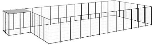 vidaXL Hundezwinger Schwarz 22,99m² Stahl Hundehütte Hundehaus Hundekäfig