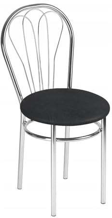 All4All Stuhl Venus - Küchenstuhl aus Metal Chrom - Bistrostuhl - Esszimmer - Wohnzimmer - Esszimmerstuhl -Wohnzimmerstuhl (AL2 SCHWARZ)
