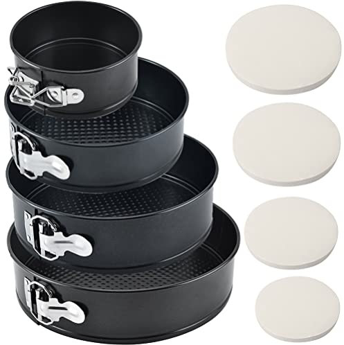 Tellshun 4 Pack Springform Pan Tins Set 4, 7, 9,10 Inch Baking Mold Round Leakproof Nonstick Removable Bottom Bakeware for Cake Cheesecakes Pie Pizza and Quiches