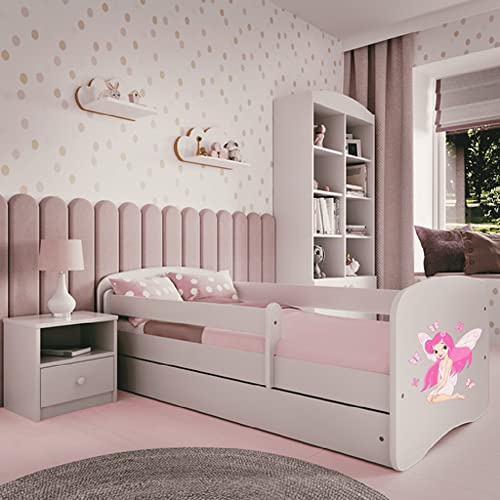 Kids Collective Kinderbett 80x180 cm mit Matratze, Rausfallschutz, Lattenrost & Schublade in weiß 80x180 Mädchen Bett rosa Fee | von 3. bis 12. Lebensjahr