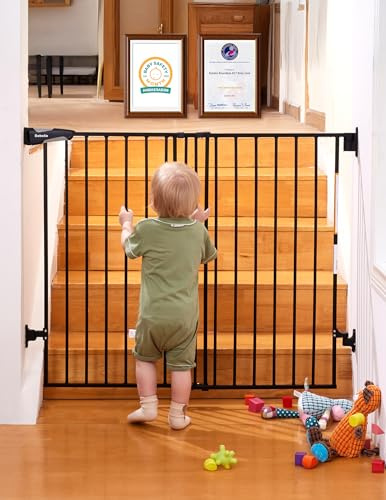 Babelio Baby Gate for Stairs & Doorways, 26-43 W 34 H Extra Tall| No Bottom Bar| Easy Installation| One-handed Operation| Auto-close| Hardware Mount (Drill Needed) Safety Dog/Pet Gate Indoor (Black)