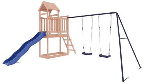 vidaXL Spielturm, Klettergerüst mit Rutsche Schaukel, Kinder Kletterturm mit Holzdach, Spiel-Zubehör für Garten, Holz Spielplatz, Massivholz Douglasie