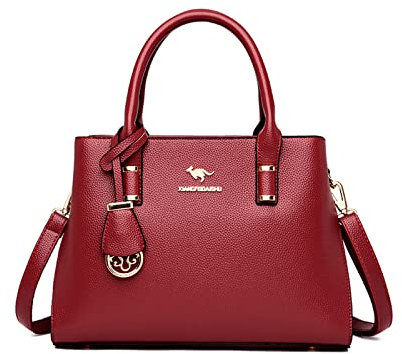 NICOLE & DORIS Mode Handtaschen Damen Elegant Henkeltasche PU Leder Satchel Handtasche Mittelgroß Tote Tasche Frauen Schultertaschen Umhängetasche für Büro Shopper Alltags Rot