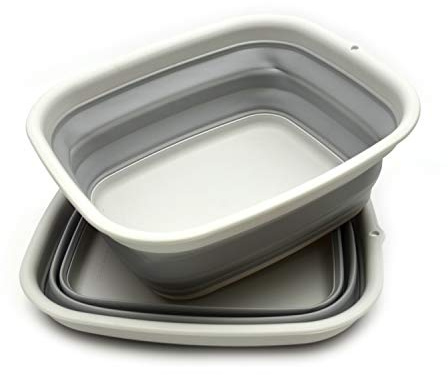 SAMMART Collapsible Tub - 9.45L - Foldable Dish Tub - Portable Washing Basin - Space Saving Plastic Washtub (Grey (Set of 2))