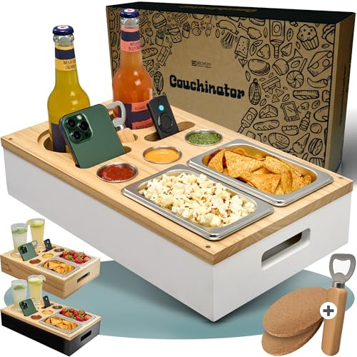 Plateau de service de canapé de luxe - Bois de Kiri - 3 couleurs - 3 bols à trempette 2 bols à collations 2 sous-verres 1 ouvre-bouteille, boîte à collations Organisateur Porte-bouteilles - Plateau de