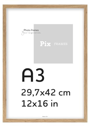 Pix FRAMES Bilderrahmen 29,7x42cm (A3) - Holz Fotorahmen - Eiche | Holzbilderrahmen mit Plexiglas - Bilderrahmen Holz zum Aufhängen - Wooden Picture Frame - Photo Frame zum Aufstellen