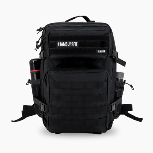 SUPRFIT - Military Backpack - Black, Zahlreiche Fächer und Reißverschlusstaschen, Öffnet sich flach bis zu 180 Grad. Gewicht: 1.5kg, Farbe: Schwarz