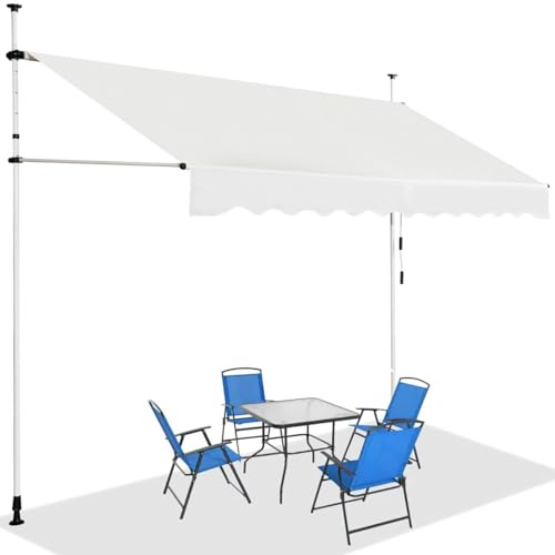 GOPLUS Klemmmarkise 250cm breit, Markise Balkon ohne Bohren, Markise mit Handkurbel, UV-beständig höhenverstellbar wasserabweisend, Sonnenschutz für Balkon Terrasse & Garten (Beige, 250cm)