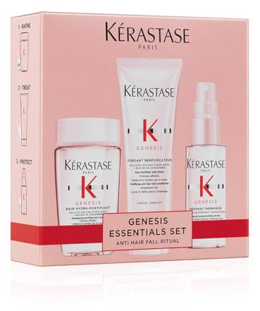 Kérastase Genesis Travel-Size Discovery Gift Set, With Shampoo, Conditioner and Blow-Dry Spray, Nourishing and Fortifying Routine, For Weakened Hair, Infused with Ginger Root and Edelweiss Flower