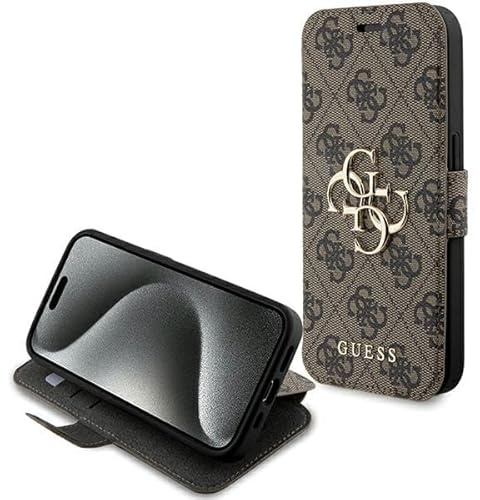 Guess GUBKP15X4GMGBR Hülle für iPhone 15 Pro Max 6.7 braun Book 4G Metal Logo