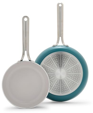 GreenPan Nova Bratpfannen-Set, 20,3 cm und 25,4 cm, Oprah's Favorite Things 2024, induktionsgeeignet, PFAS-frei, ungiftige Keramik-Antihaftbeschichtung, spülmaschinen- und ofenfest, schnelles