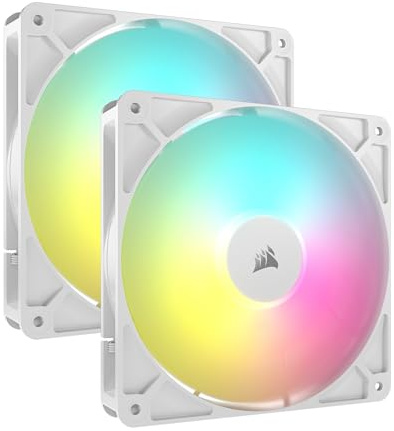CORSAIR RS140 ARGB 140mm PWM-Lüfter – Daisy-Chain-Verbindung – Geräuscharm – Magnetisches Dome-Lager – Doppelpack – Weiß