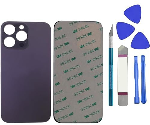 Dakexiong 14 Pro Max Vetro posteriore di ricambio per iPhone 14 Pro Max da 6,7 pollici, con kit di attrezzi di riparazione e adesivo preinstallato, viola scuro