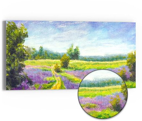 DEQORI Leinwandbild Hybrid | Motiv Wiese mit Gladiolen | Design Canvas 60x30 cm | Leinwand Bild flach & modern mit Glas | Wandbild für Wohnzimmer, Schlafzimmer, Flur & Küche