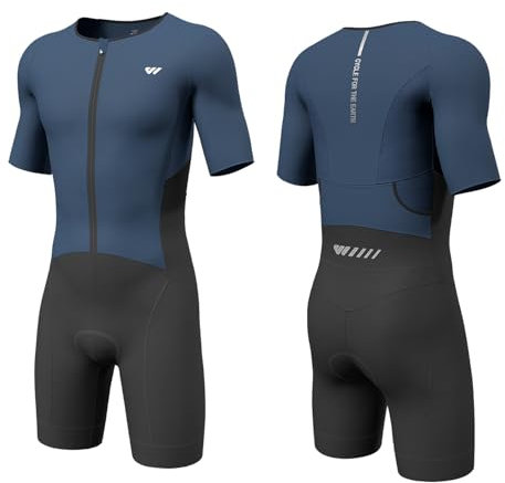 Wulibike Triathlon Anzug Herren Trisuit Kurzarm,Hohe Elastizität atmungsaktiv schnelltrocknend Tri Suit Triathlonanzug für Herren Rennen und Triathlon Wettkämpfe Blau M