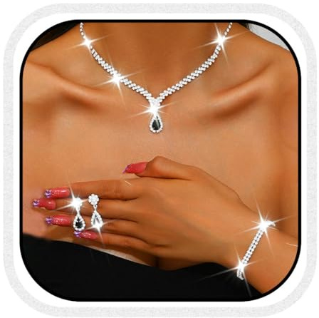 Zoestar Set di gioielli da sposa con collana e orecchini con strass, set di gioielli formali da donna, Misura unica, /, Nessuna pietra preziosa