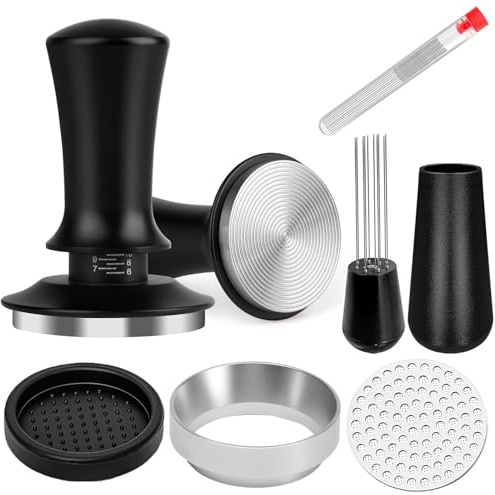 58mm Espresso Accessories Kit, Spring Loaded Calibrated Tamper, WDT Tool, Puck Screen and Dosing Funnel Set Fits Delonghi 58 mm Espresso Coffee Machines and Portafilter, Professional Barista Tools