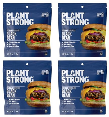 PLANTSTRONG Black Bean Skillet Burger Mix, Plant-Based Patty Mix with Oats, Seeds & Spices, Gluten Free, Oil-Free, Just Add Water, Pan Fry/Bake/Air Fry, 4-Pack (6 oz Bags)
