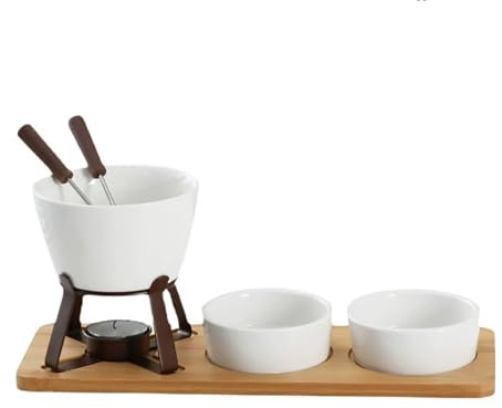 KANLVU Schokofondue-Set, Käse-Fondue-Sets Mit 2 Fruchtgabeln 2 SchäLchen Und Holztablett Schokoladenfondue Zuhause Butterwärmer Set