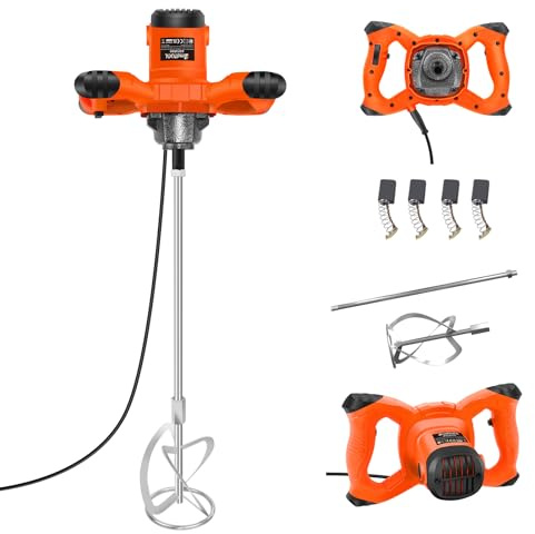 Heavy Duty 2800W Concrete Mixer Machine, Mortar Mixer Stirrer for Mixing Concrete, Plaster, Mortar Concrete Mixer with Ergonomic Handle, 6 Speed Control, M14 Threaded Rod, Stirring Paddle Ø 120mm