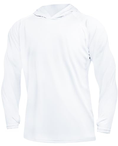 DiULi Men's Hoodies UPF 50+ Sun Protection Performance Long Sleeve T-Shirt, UV Breathable Men's UPF 50+ Swim Rash Guard Vest Men Sun Protection Swim Hoodie Long Sleeve Quick Dry Outdoor Hoodies White