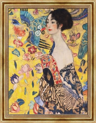 Dekomundo Dame mit Fächer von Gustav Klimt Bild mit Rahmen in Gold, 40x50 cm / 16x20