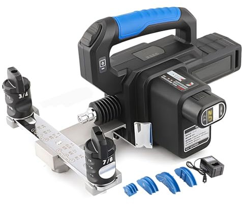 伟 祥 Piegatubi elettrico in rame morbido, kit di utensili per piegatura tubi elettrici a 90°, 7 matrici (da 1/4 a 7/8), carico e scarico rapidi, due batterie, design della maniglia, curva a 90° in 9