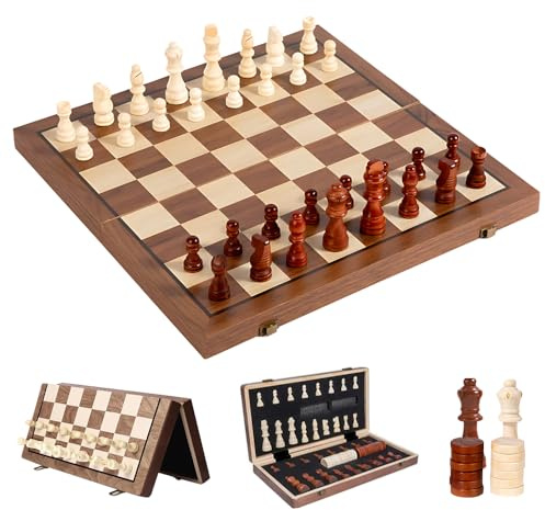 Scacchiera Magnetica Da Viaggio [39x39 cm], 2 in 1 Dama Gioco Da Tavola Chess Board, Pieghevoli Scacchiera Portatile, Giocattoli e Regali, Scacchiera per Bambini e Adulti
